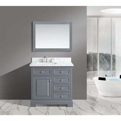 Urban Furnishings Rochelle White Italian Carrara Marble and Grey Wood 36-inch Bathroom Sink Vanity Set Distressed Grey