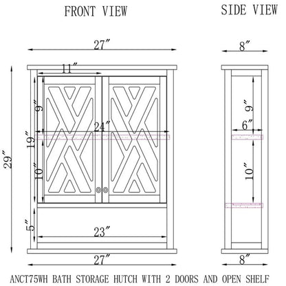 Alaterre Furniture Coventry 27"W x 29"H Wall Mounted Bath Storage Cabinet with Two Doors and Open Shelf