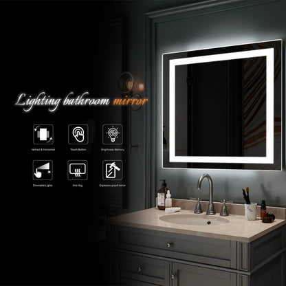 UBesGoo 32"x32'' Led Lighted Bathroom Mirror-Wall Mounted Touch Switch Illuminated Mirror,Vanity Mirrors for Home or Hotel,Silver