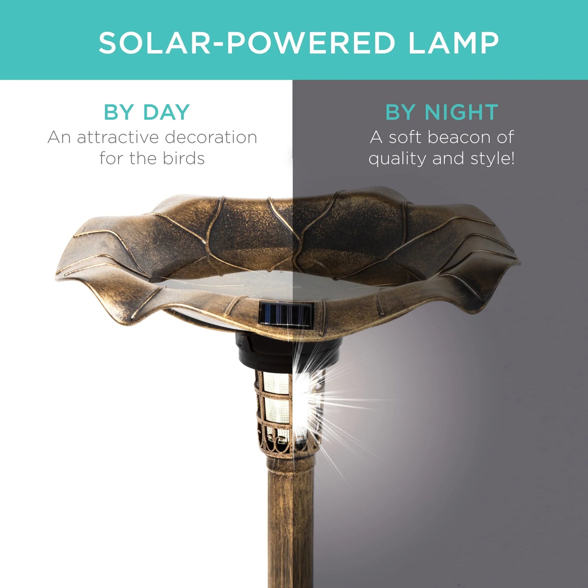 Best Choice Products Solar Lighted Pedestal Bird Bath w/ Planter, Integrated Panel - Bronze