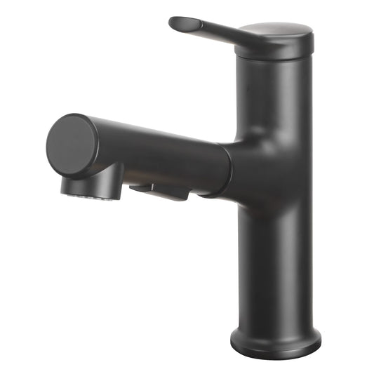 Better Homes and Gardens Pull-Out Bathroom Sink Faucet with Pop-Up Drain and Optional Deckplate, Matte Black