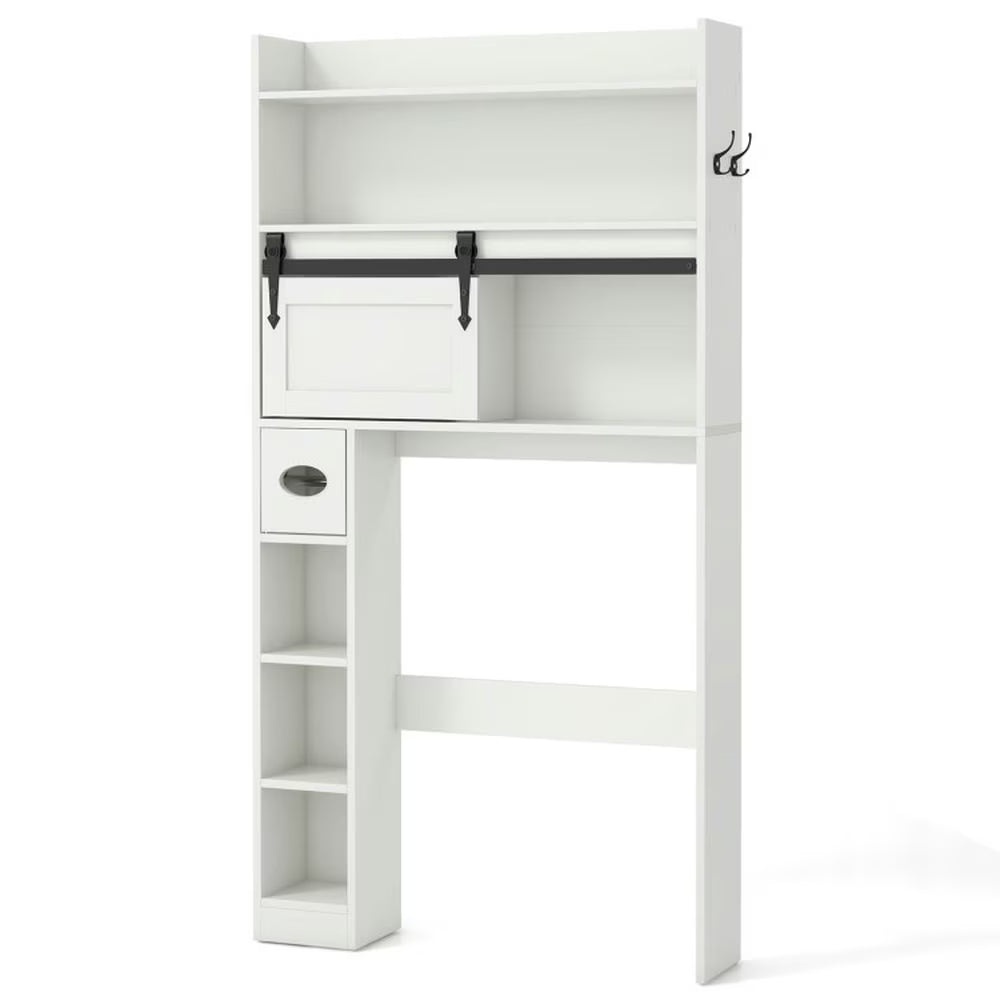Topcobe Over The Toilet Storage Cabinet with Sliding Barn Door and Adjustable Shelves, Bathroom Furniture, Bathroom Shelves, White
