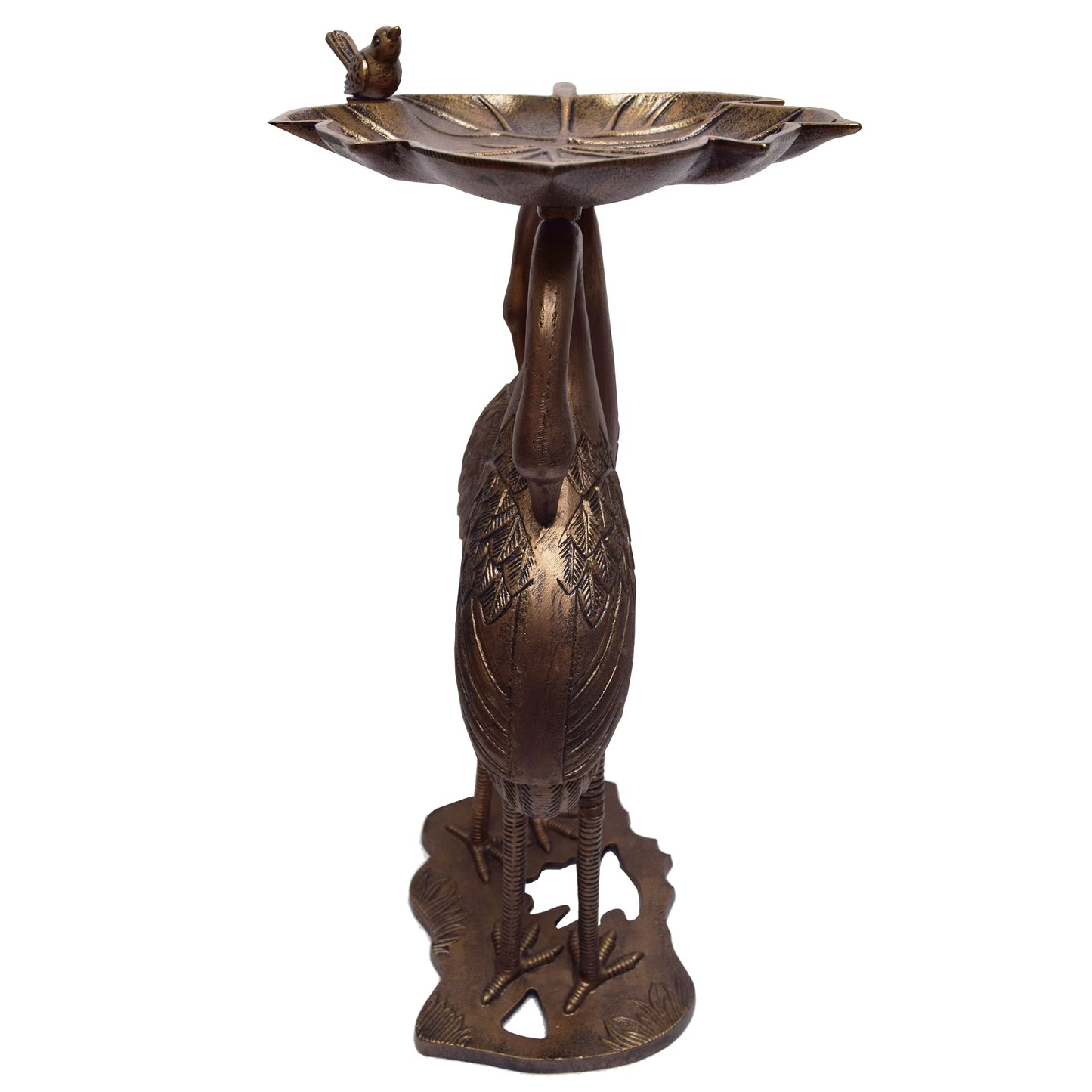 Oakland Living Corporation Cast Aluminum 30-in Twin Crane Bird Bath with Leaf Bowl Antique Pewter