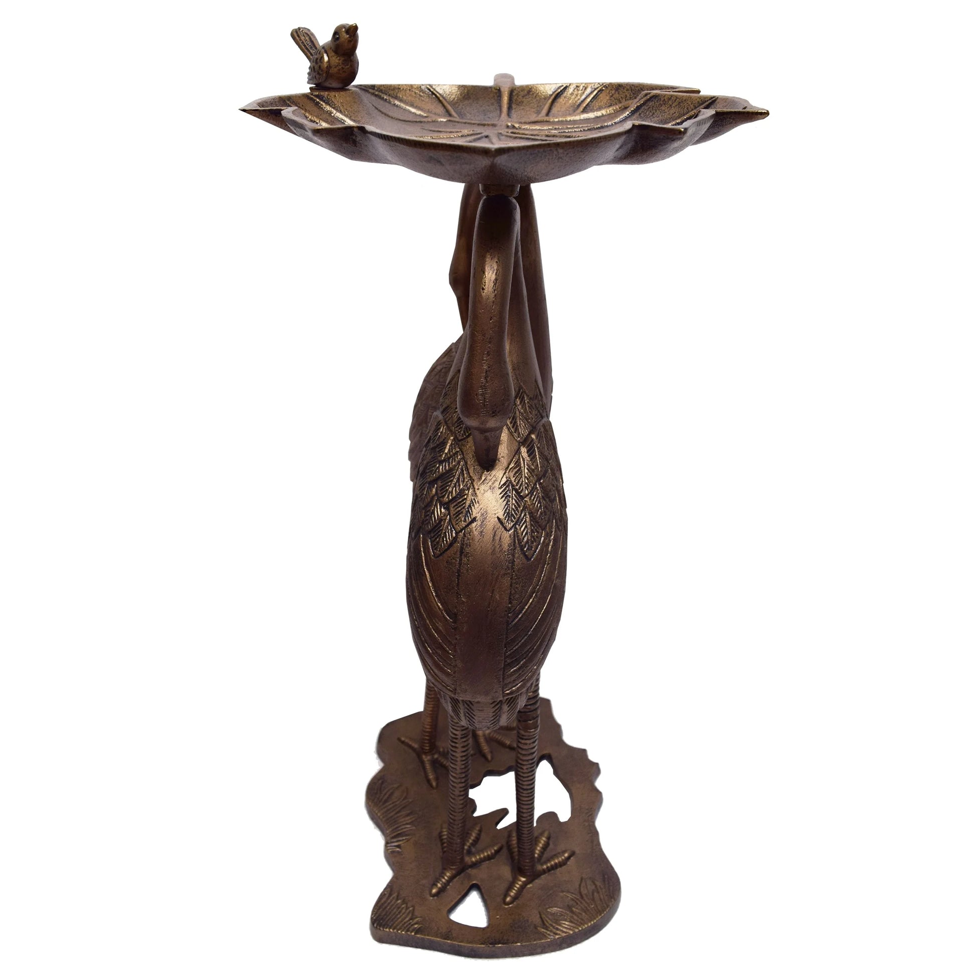 Oakland Living Corporation Cast Aluminum 30-in Twin Crane Bird Bath with Leaf Bowl Antique Pewter