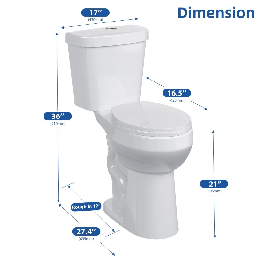 21" Toilet, Two-Piece Toilet, ADA Toilet with Dual Flush, Round Toilets for Bathrooms with Soft Close Seat, Universal Height with 1.28 Siphonic Flush Cotton White