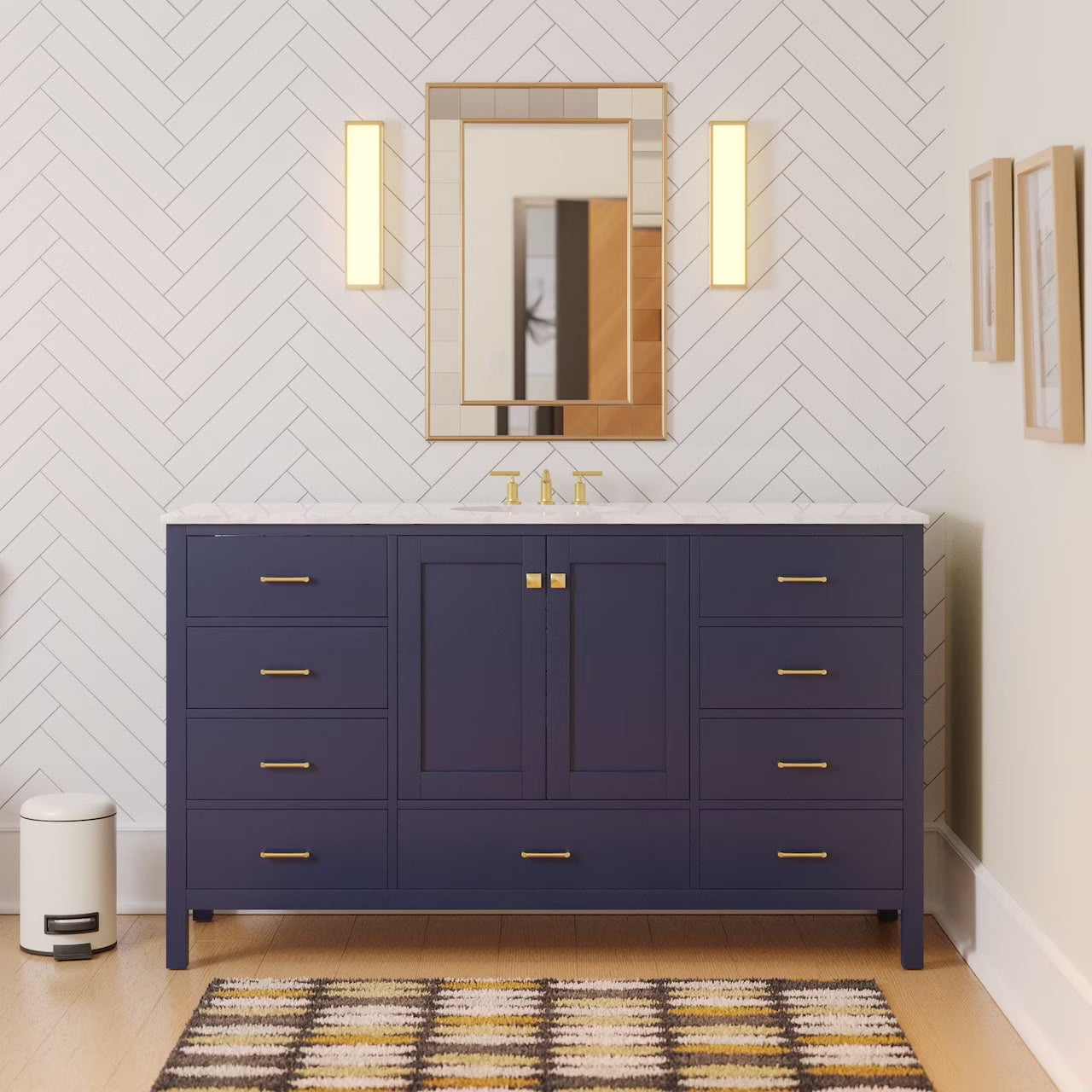 Horizon 60" Single Bathroom Vanity with White Cabinet and Engineered Carrara Top