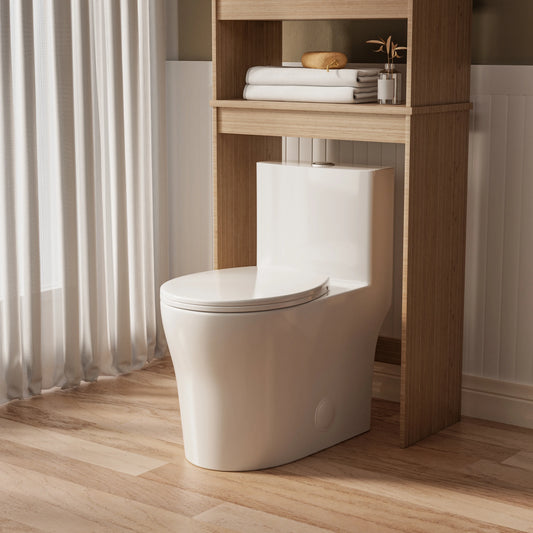 Casta Diva Round Toilet White 1-Piece Toilet for Small Bathrooms, Power Dual Flush and MAP 1000g (Seat Included), 12'' Rough-in