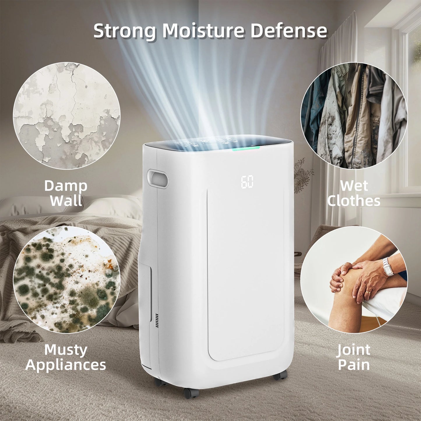 Rocyis 22 Pint/day (DOE) 5500 sq. ft. Dehumidifier for Home, 1.7 Gallon��6.5L�� Water Tanks, Auto Drain or Manual Drainage, for Basements, Bedroom, Bathroom