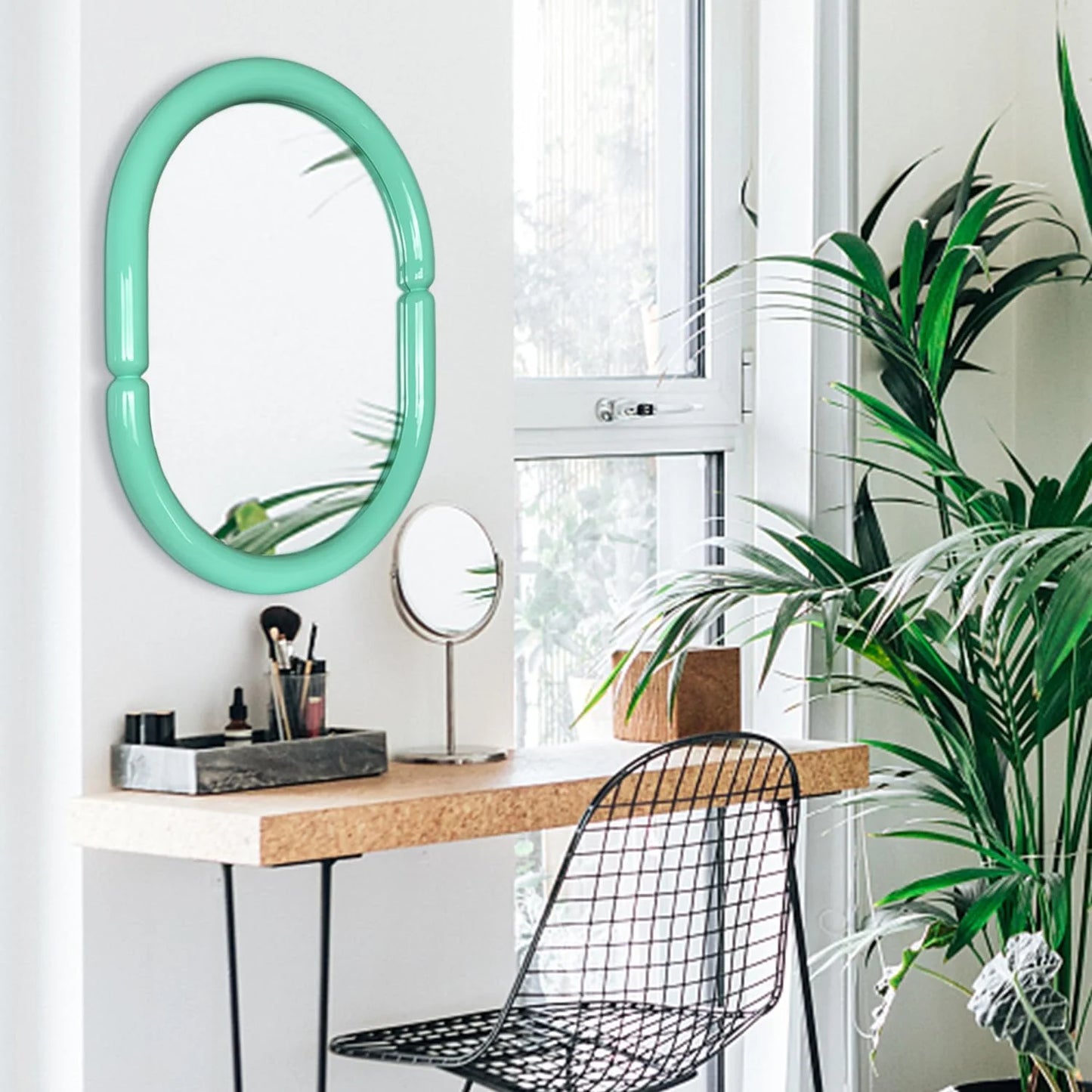 H-A Oval Solid Wood Vanity Mirror Bagel Shaped Wall Mounted Mirror High-end for Bedroom Bathroom Wall Decor