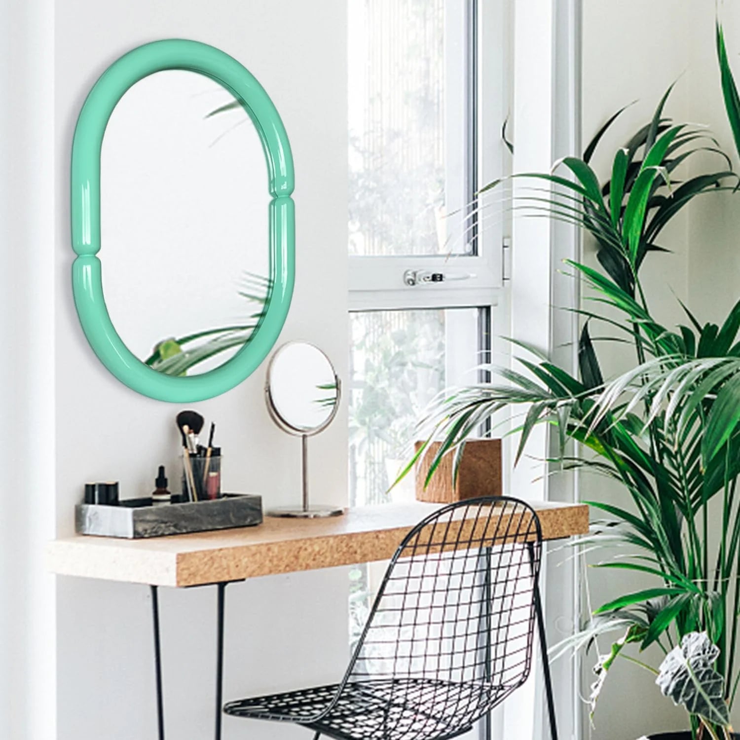 H-A Oval Solid Wood Vanity Mirror Bagel Shaped Wall Mounted Mirror High-end for Bedroom Bathroom Wall Decor