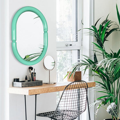 H-A Oval Solid Wood Vanity Mirror Bagel Shaped Wall Mounted Mirror High-end for Bedroom Bathroom Wall Decor