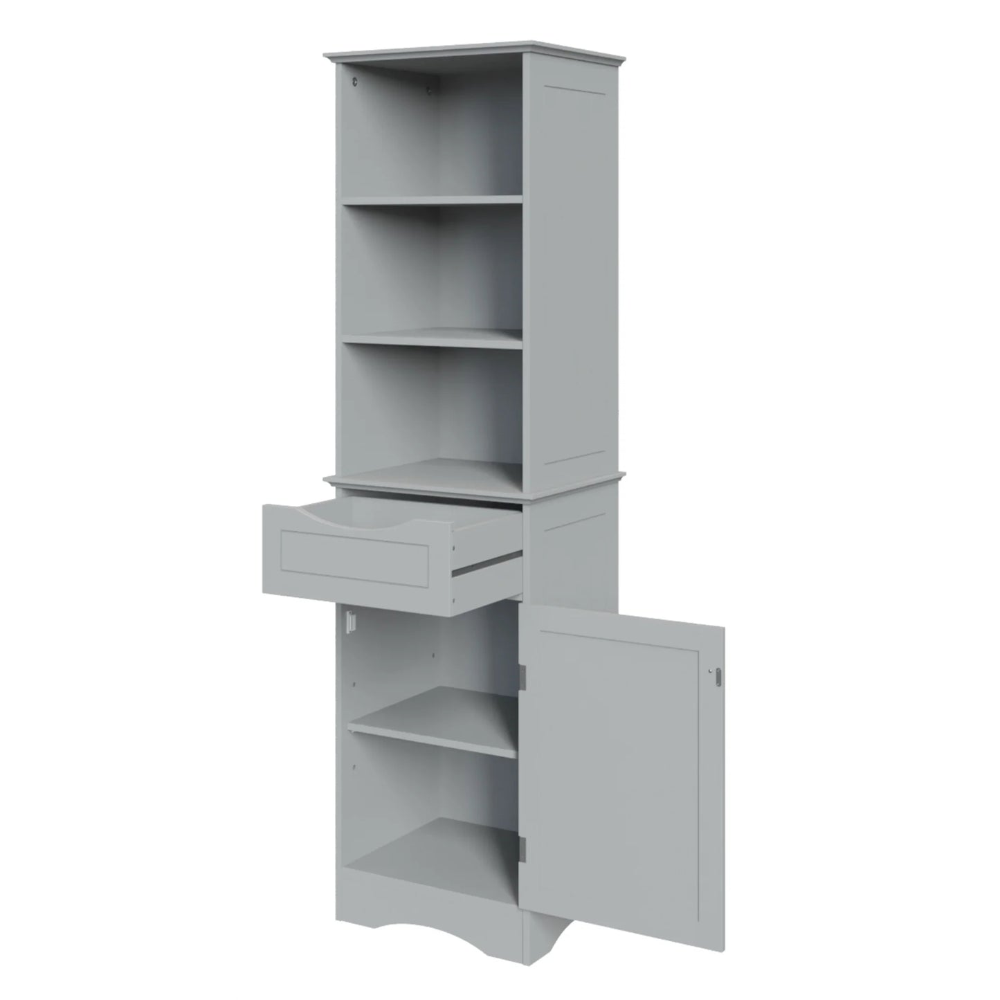 RiverRidge Ashland Tall Bathroom Storage Linen Cabinet Organizer with Drawer - Gray