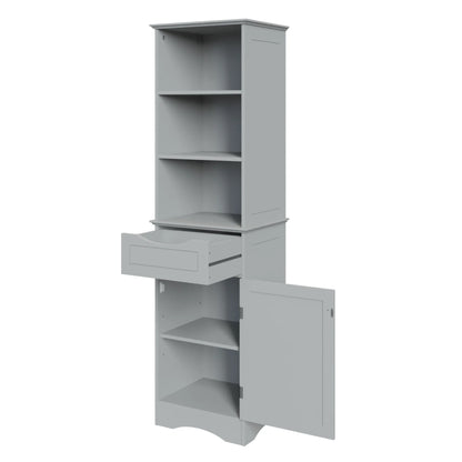 RiverRidge Ashland Tall Bathroom Storage Linen Cabinet Organizer with Drawer - Gray