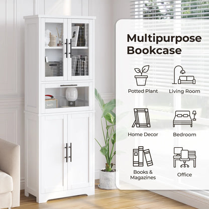 UBesGoo 64"H Pantry Cabinet, Tall Bathroom Closet Storage Organizer, with 2 Glass Doors Cabinets & Large Drawer, for Kitchen Living Room Bedroom Laundry Room Entryway Office, White