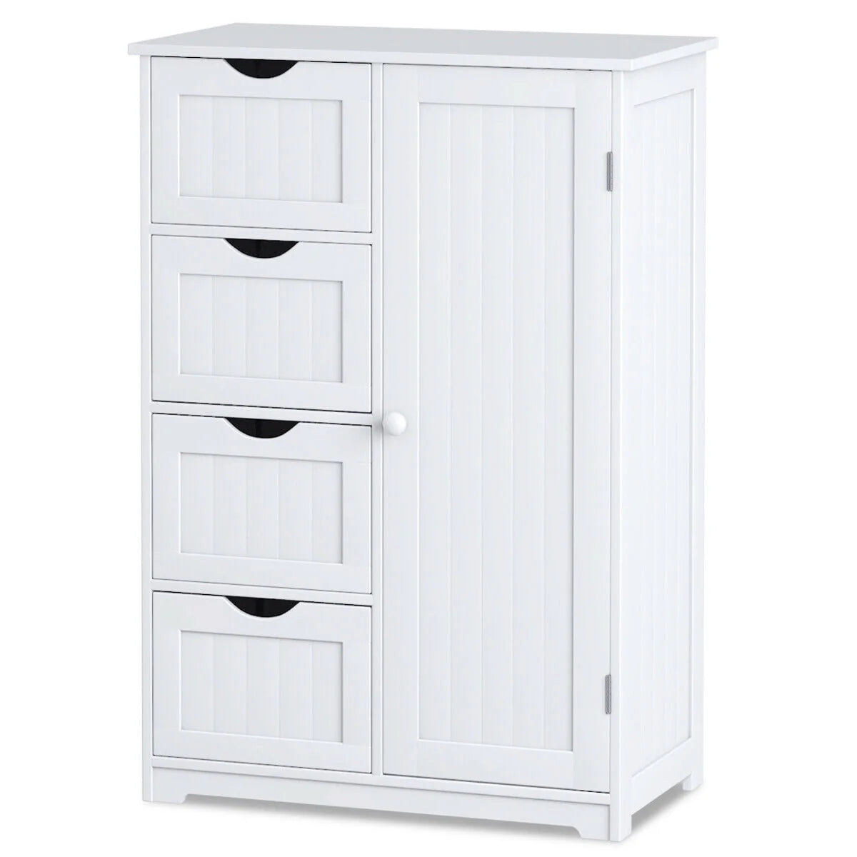 Costway Wooden 4 Drawer Bathroom Cabinet Storage Cupboard 2 Shelves Free Standing White