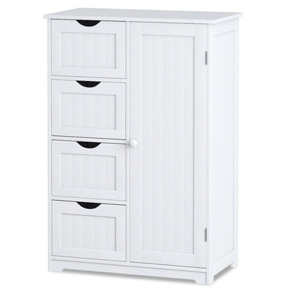 Costway Wooden 4 Drawer Bathroom Cabinet Storage Cupboard 2 Shelves Free Standing White