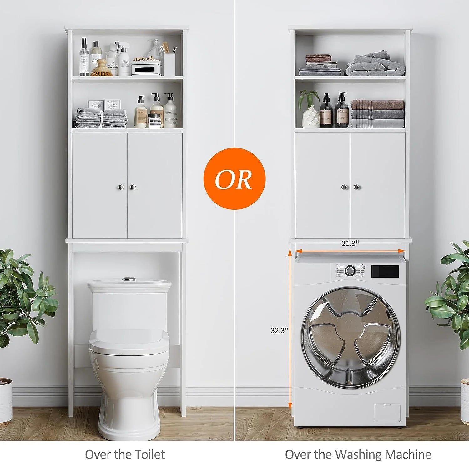 Sobaniilo Over The Toilet Storage Cabinet for Bathroom, Storage Organizer Over Toilet, Space Saver W/Adjustable Shelf & Open Storage Shelf, 75in, White