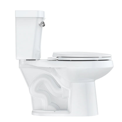 Two Piece Toilet, Elongated ADA 17" Height, Side Press Flush Split Toilet with Under-Locking Lid, Toilets for Bathrooms Comfort, Powerful Flushing American Standard Toilet, White