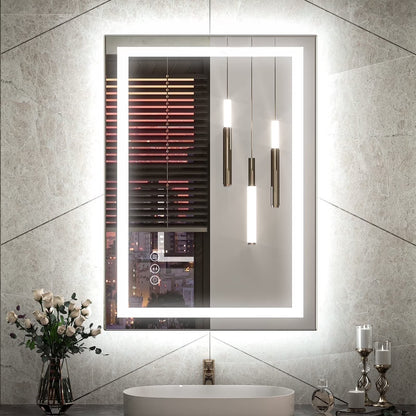 Apmir 24"x36" Premium UL Certified LED Bathroom Mirror, Super Bright, Front & Backlit, Anti-Fog, 3 Colors Dimmable