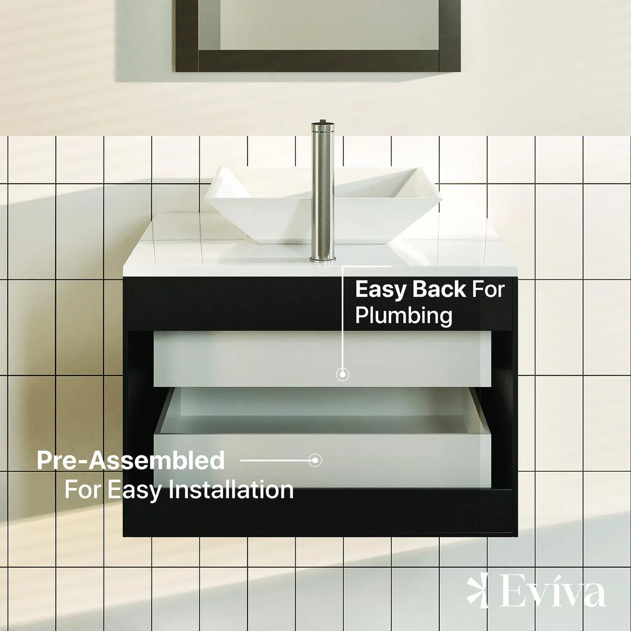 Totti Wave 24" Espresso Modern Bathroom Vanity w/ Super White Man-Made Stone Top & Sink