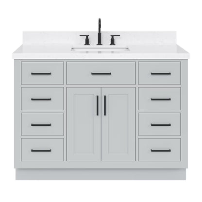 ARIEL Hepburn 48 Inch Rectangle Sink Bathroom Vanity With Carrara White Quartz Countertop 1.5 Edge In Grey