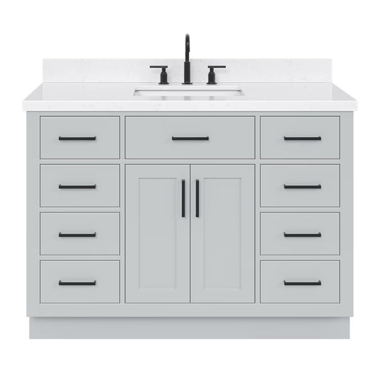 ARIEL Hepburn 48 Inch Rectangle Sink Bathroom Vanity With Carrara White Quartz Countertop 1.5 Edge In Grey