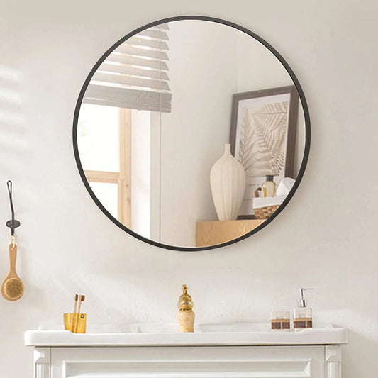 BEAUTYPEAK 20" Wall Mirror Bathroom Mirror Wall Mounted Round Mirror, Black