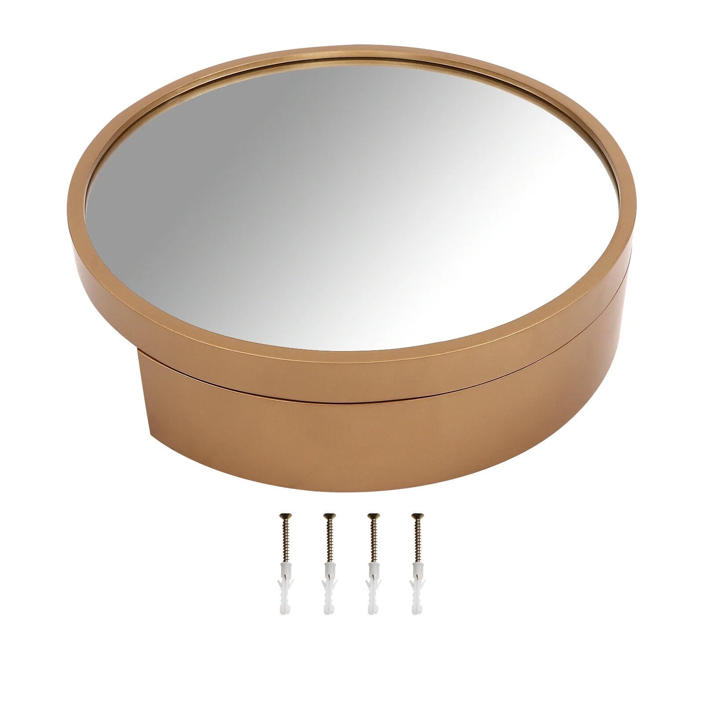 Mirror Cabinet Round Vanity Mirror Wood Frame Wall Cabinet with 3 Shelves for Bathroom