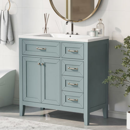 36" Bathroom Vanity with Sink Combo, Blue Bathroom Cabinet with Drawers, Solid Frame and MDF Board