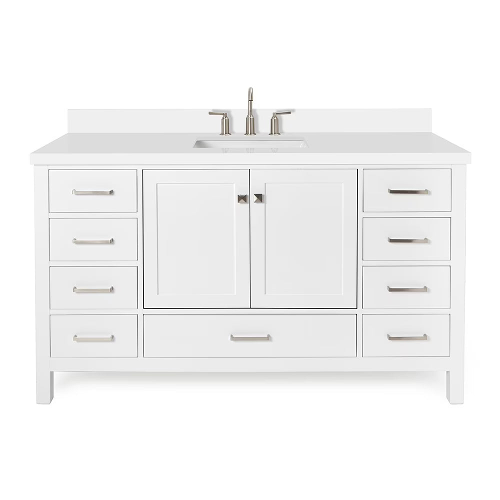 ARIEL Cambridge 61 Inch Single Rectangle Sink Bathroom Vanity With Pure White Quartz Countertop 1.5 Inch Edge In Oak