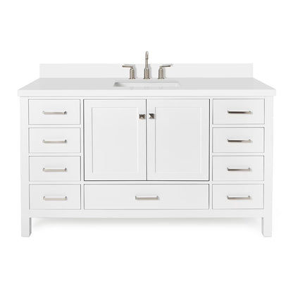 ARIEL Cambridge 61 Inch Single Rectangle Sink Bathroom Vanity With Pure White Quartz Countertop 1.5 Inch Edge In Oak