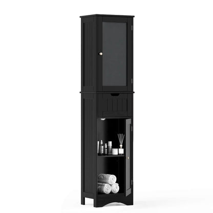 Costway Tall Bathroom Cabinet with Adjustable Shelves Deep Drawer for Living Room Black