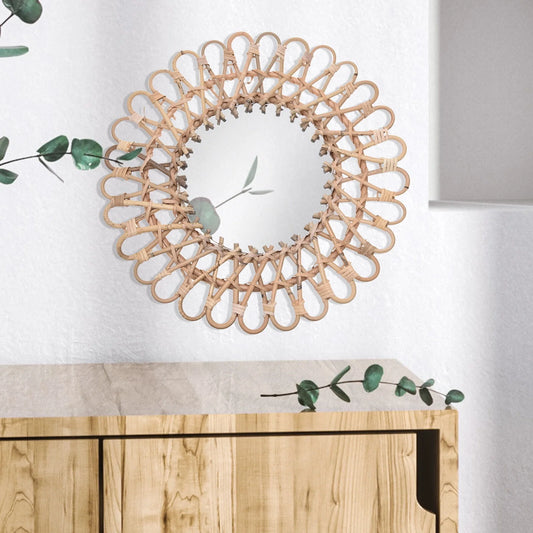 Miumaeov Rattan Wall Mirror Sunflower Round Wall Mirro for Living Room and Bathroom Decor Diameter 40cm/15.75"