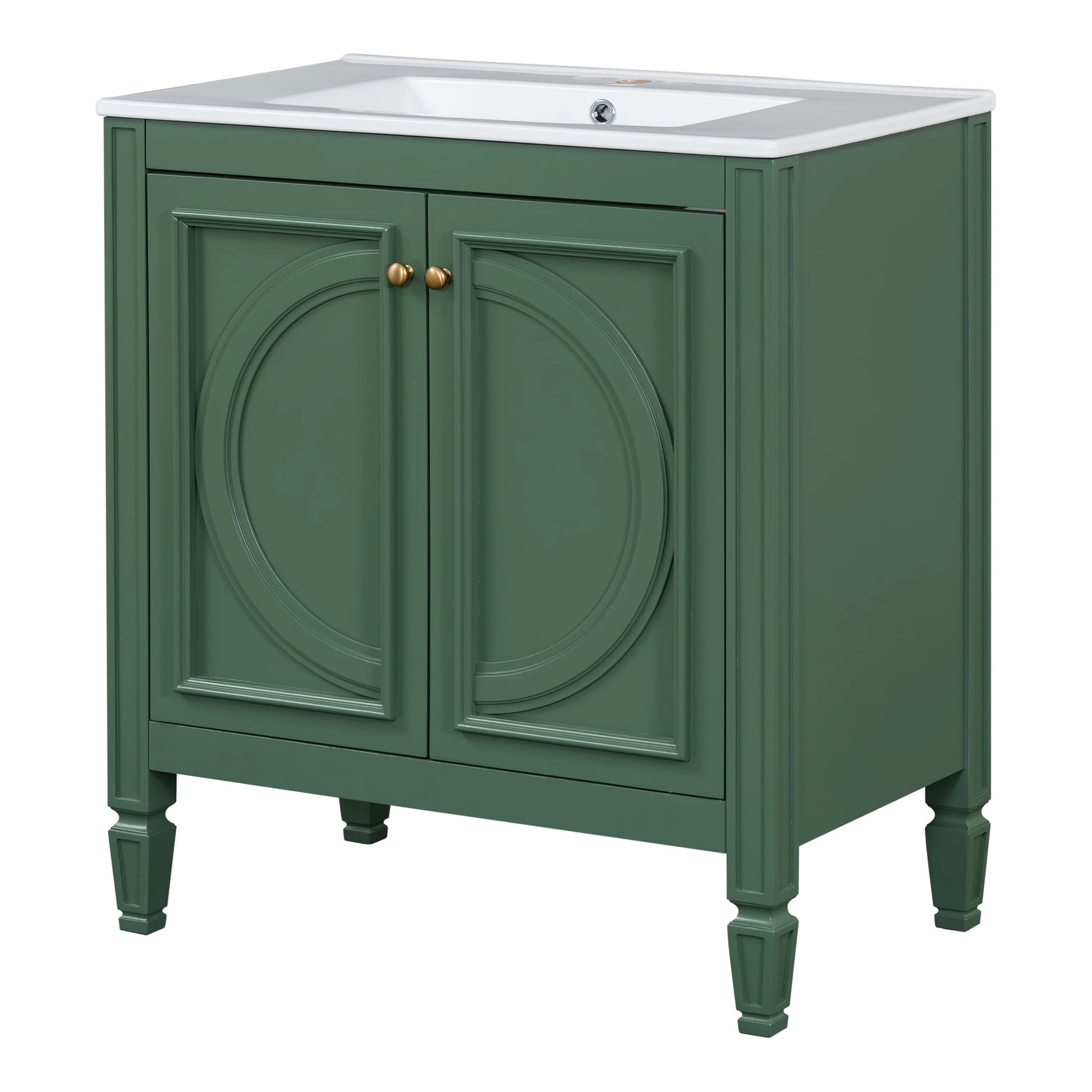 GDF Studio Vintage 30" Bathroom Vanity with Ceramic Sink, Soft-Close Door, and Ample Storage, Green