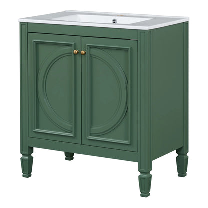 GDF Studio Vintage 30" Bathroom Vanity with Ceramic Sink, Soft-Close Door, and Ample Storage, Green