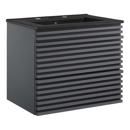 Modway Render 24" MDF Wood Wall-Mount Bathroom Vanity in Oak/Black