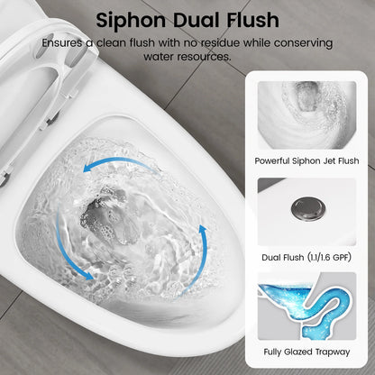 SOTOMO Elongated One Piece Toilet, Compact Design for Bathrooms, 1.1/1.6 GPF Dual Flush toilet, MAP 1000g, 12" Rough-In, Soft-Close & Quick Release Seat, 27.75"D x 15.4"W x 27.13"H