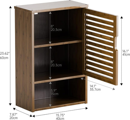 Bathroom Storage Cabinet Wall Mounted, Hanging Medicine Cabinet with Adjustable Shelf, Over The Toilet Space Saver Organizer, Black Bamboo Kitchen Cupboard, Single Door