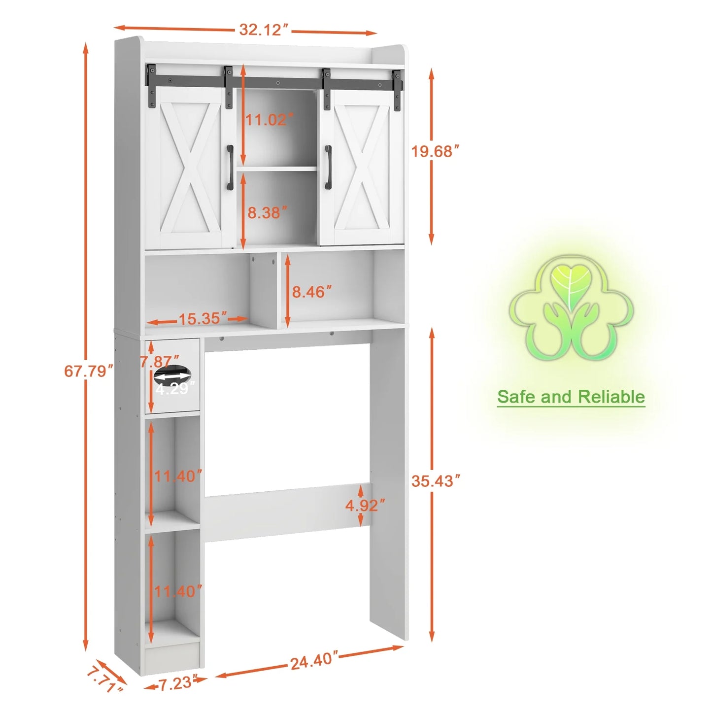 Over The Toilet Storage Cabinet, Farmhouse Storage Cabinet Over Toilet with Sliding Doors��Home Space-Saving Toilet Rack, for Bathroom, Restroom, Laundry