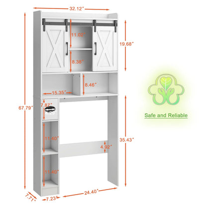 Over The Toilet Storage Cabinet, Farmhouse Storage Cabinet Over Toilet with Sliding Doors��Home Space-Saving Toilet Rack, for Bathroom, Restroom, Laundry