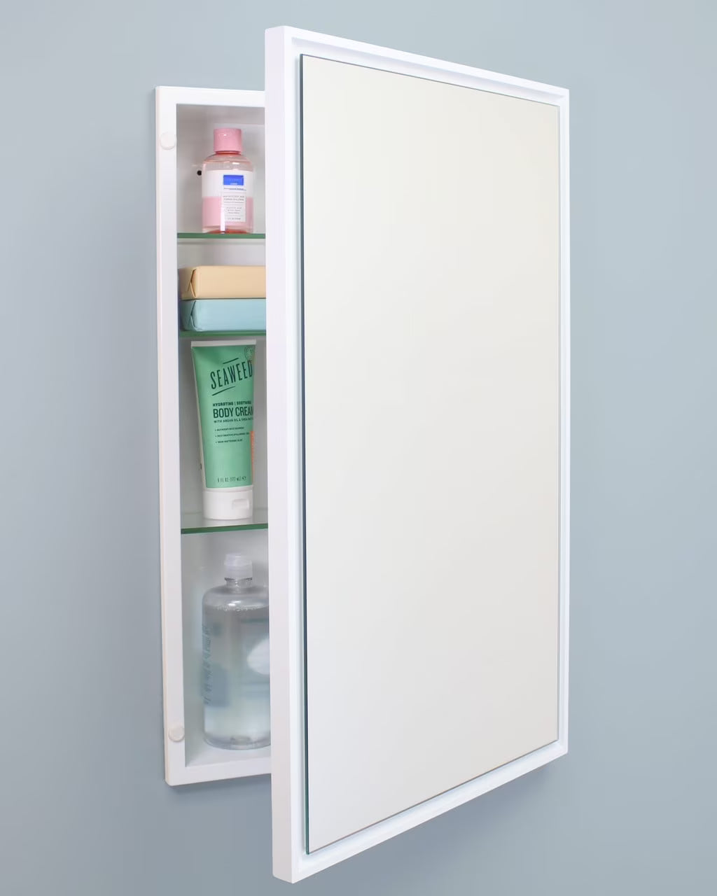 16x26 Parker Metro Metal Framed Rectangle Recessed Bathroom Medicine Cabinet, Floating Mirror, 14x24 in-Wall Opening, Powder-coated Steel, Adjustable Glass Shelves, Magnet Close, Brushed Nickel