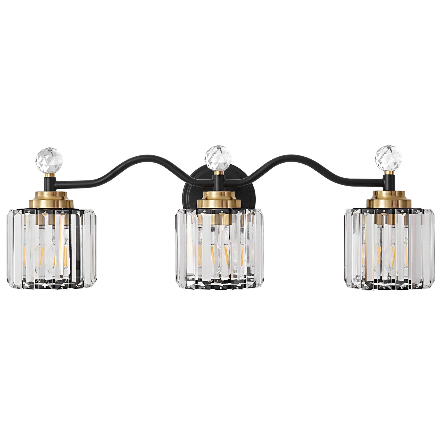 Deyidn 26" Modern 3-Light Black Gold Bathroom Vanity Light - Dimmable Bathroom Transitional Fixture with Crystal Glass Shades