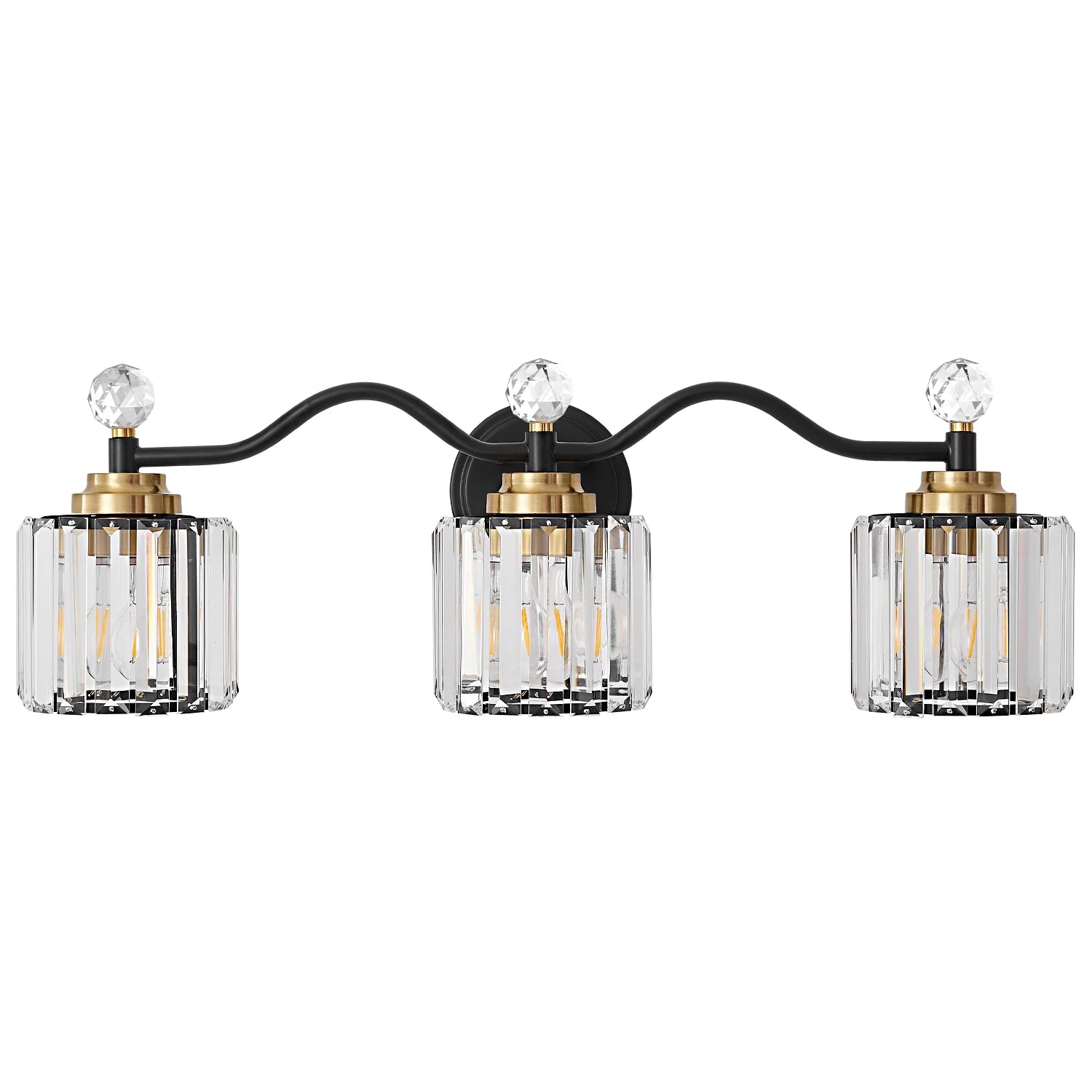 Deyidn 26" Modern 3-Light Black Gold Bathroom Vanity Light - Dimmable Bathroom Transitional Fixture with Crystal Glass Shades
