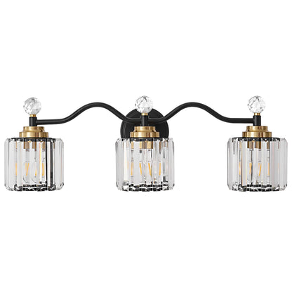 Deyidn 26" Modern 3-Light Black Gold Bathroom Vanity Light - Dimmable Bathroom Transitional Fixture with Crystal Glass Shades