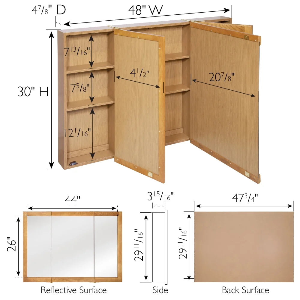 Design House 48" Wood Mirrored Wall Mount Bathroom Medicine Cabinet, Nutmeg Oak