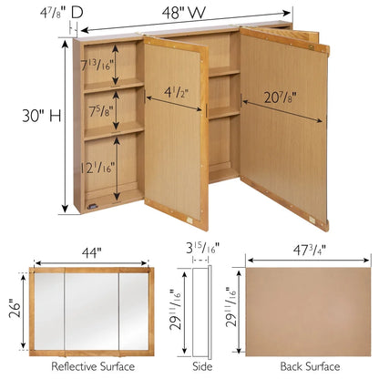 Design House 48" Wood Mirrored Wall Mount Bathroom Medicine Cabinet, Nutmeg Oak