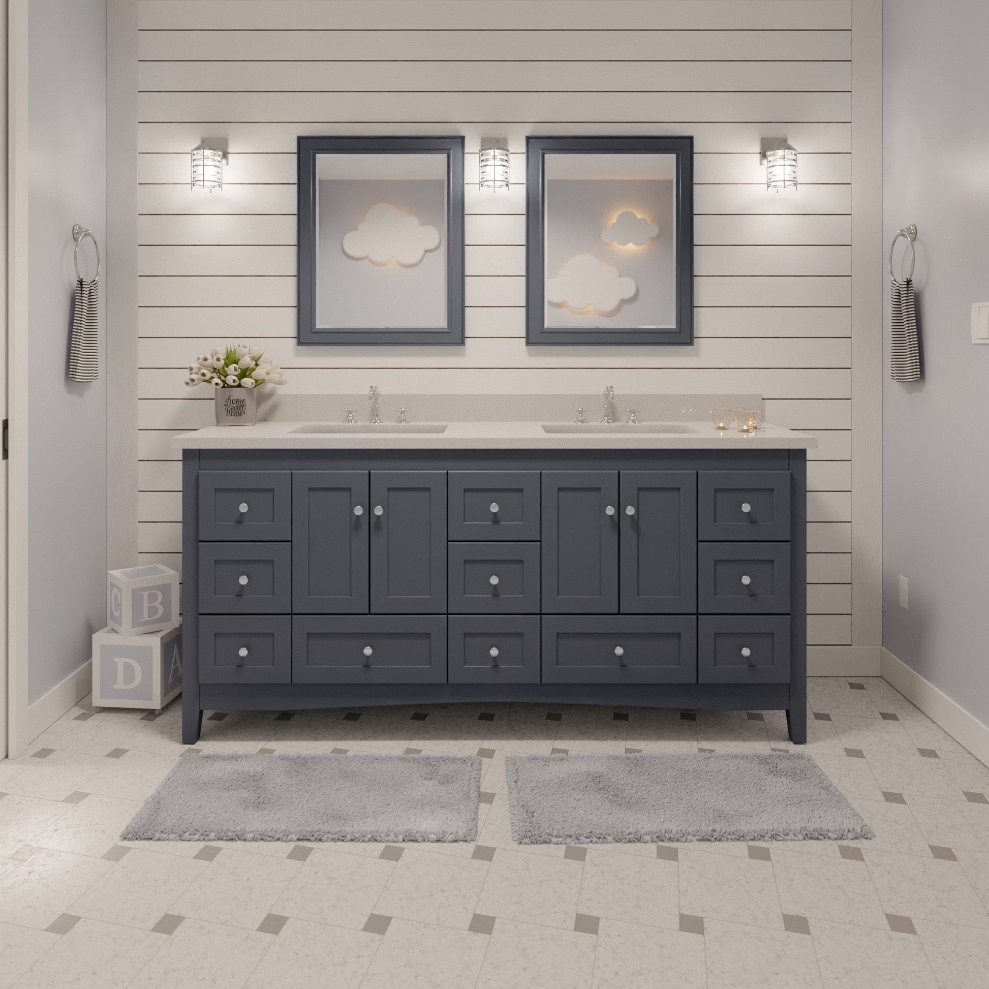 Abbey 72" Double Bathroom Vanity with Marine Gray Cabinet and Quartz Top