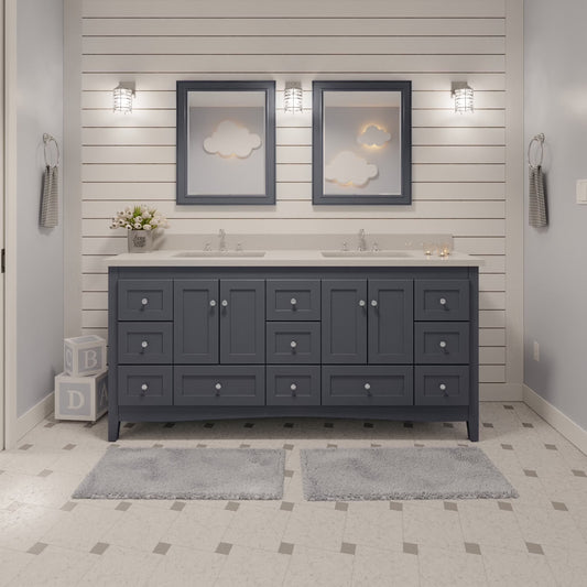 Abbey 72" Double Bathroom Vanity with Marine Gray Cabinet and Quartz Top