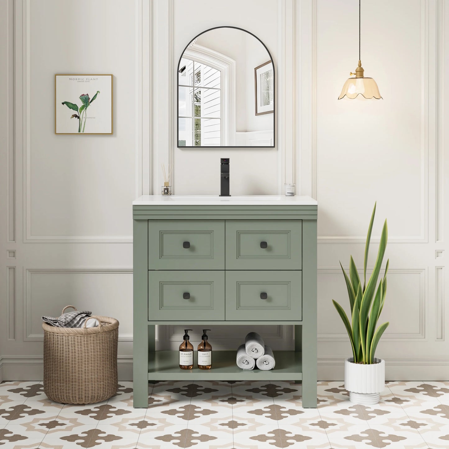 Eclife 30" Single Bathroom Vanity With Ceramic Sink Top, 2 Smooth Drawers, Faucet