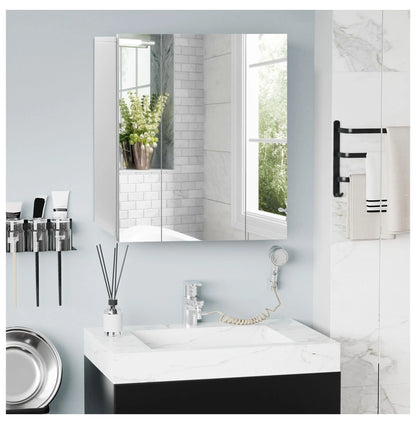 Wall Mounted Mirror Cabinet, Bathroom Medicine Cabinet with Mirror, 3 Doors and Adjustable Shelves, White